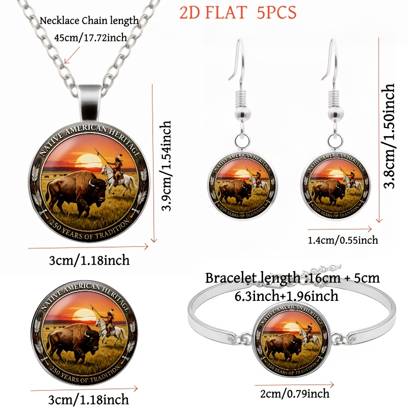 5pc Native American Heritage Jewelry Set, Light Luxury